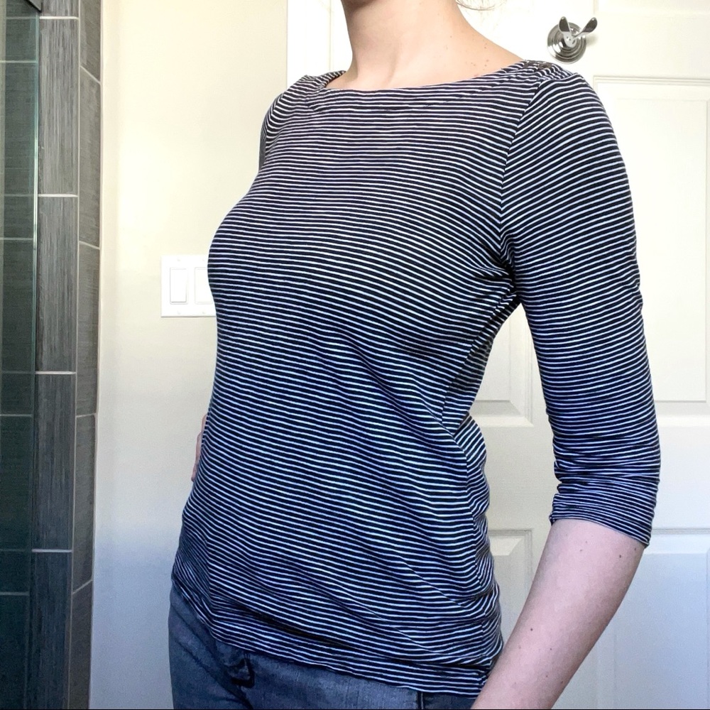 Ann Taylor Loft Boatneck Striped 3/4 Sleeve